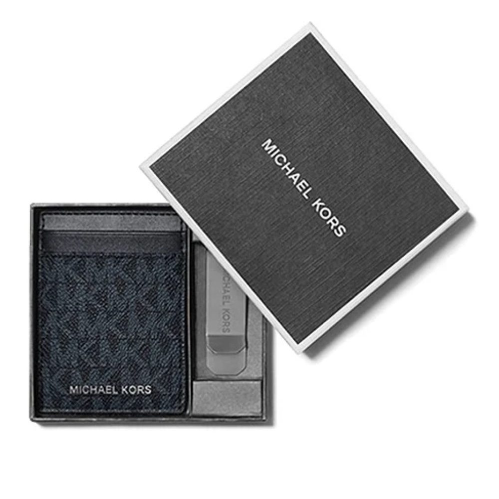 Michael Kors NIB $118 black Logo Card Case with Bill Clip Blue One Size - Picture 3 of 14